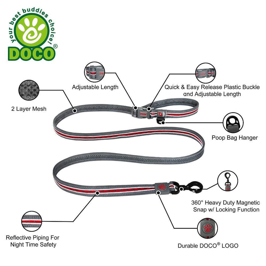 DOCO® Lunar Air Easy Snap Multifunction Dog Leash - 6ft w/ Click and Lock Snap